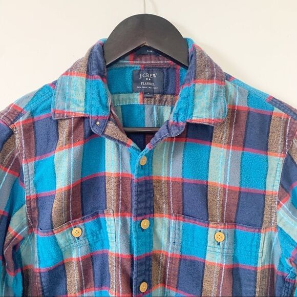 J. Crew Factory Blue Brown Plaid Flannel Button Down Shirt. - Picture 4 of 4